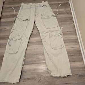 Y2K Zara Men's Cargo Pants Trouser, Skateboard Baggy Wide Leg Lt. Blue Gray Pant